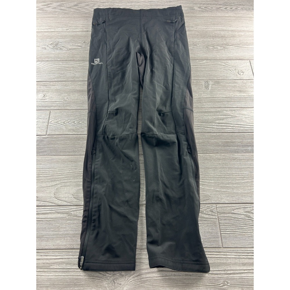 Men's Size Medium Salomon Clima Wind Warm Pant - black Pull On Ankle Zips